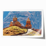 Extra large rolled print featuring a serene Georgian landscape with soft floral elements, ideal for art wall dining room.