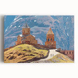 Large black and white stretched canvas of a Georgian Asian scenery, ideal for kitchen wall art.