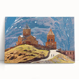 Black and white stretched canvas of a serene Georgian landscape, ideal for kitchen wall art or bedroom ambiance.