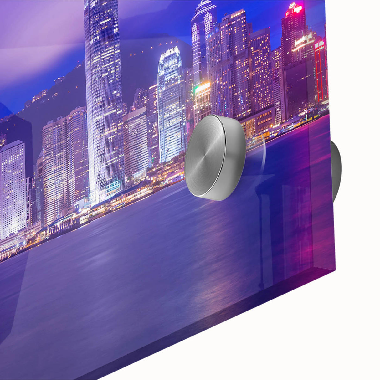 Large abstract depiction of Hong Kong on acrylic glass in mid-century modernist style, ideal for dining room art.