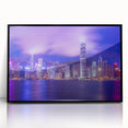 Large abstract wall art depicting the Hong Kong skyline in black and white tones on a framed acrylic.