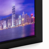 Framed canvas featuring a textured depiction of the Hong Kong skyline in black with colorful highlights.