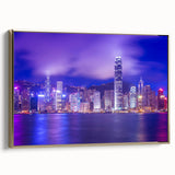 Framed canvas featuring a vintage-style Hong Kong landscape in black and gold tones, ideal for bedroom wall art.