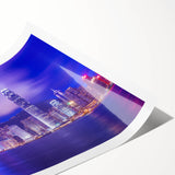 Extra large wall art featuring line art flowers and Hong Kong scenery in muted colors on rolled print.