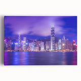 Black and white large canvas print of Hong Kong skyline, ideal for kitchen wall art.