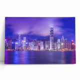 Hong Kong cityscape in black and white on large stretched canvas, ideal for kitchen wall art or bedroom ambiance.