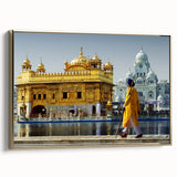 Framed canvas depicting a vintage-style Indian landscape in muted gold and black tones, ideal for bedroom wall art.