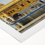 Art deco poster of an Indian landscape in muted earth tones on rolled canvas, suitable for dining room decor.