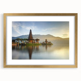 Extra large wall art of abstract Indonesian scenery in textured gold frame, ideal for living room decor.