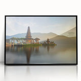 Large abstract wall art featuring a serene Indonesian landscape in muted earth tones on a framed acrylic canvas.