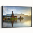 Black and white landscape art painting of an Indonesian scenery on framed canvas, ideal for bedroom wall decor.