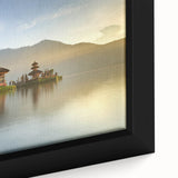Framed canvas featuring a textured, colorful depiction of an Asian landscape in black, ideal for living room decor.