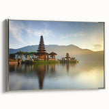 Landscape art painting depicting a vibrant Indonesian scenery on a framed canvas.