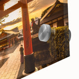 Large abstract wall art depicting a serene Kyoto landscape in muted earth tones on acrylic glass, ideal for dining room art.