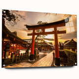 Acrylic print of a large abstract depiction of Kyoto with a mix of vibrant and muted colors, ideal for dining room decor.