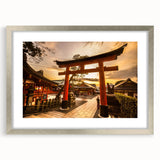 Textured abstract art print of a serene Kyoto landscape in muted earth tones, framed with a silver mat.