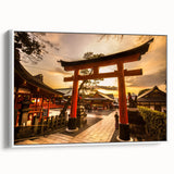 Vintage poster art of Kyoto scenery on extra large framed canvas, featuring colorful art on black background.
