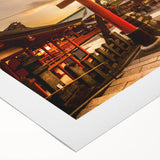 Art deco poster featuring a serene Kyoto landscape in muted green and beige, on rolled canvas.