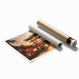 Extra large rolled print of Kyoto scenery with soft pink cherry blossoms and serene river.