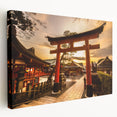 Kyoto landscape on large stretched canvas with lush green and earth tones, suitable for kitchen wall art.