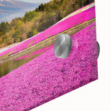 Acrylic print of Mount Fuji in muted blue and white tones, ideal for dining room art in a mid-century modernist style.