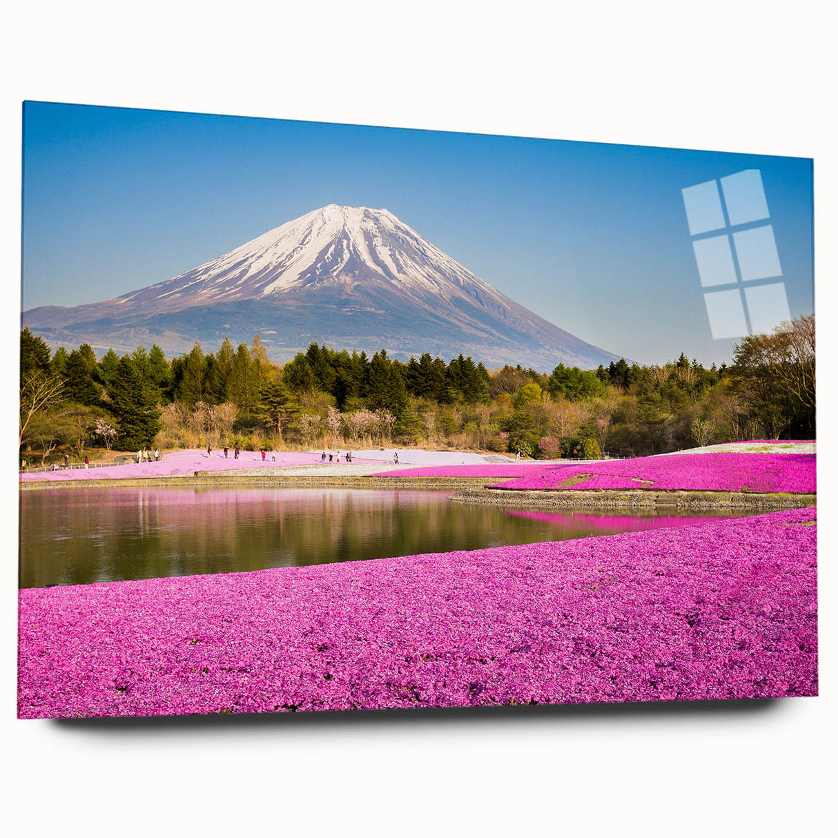 Acrylic print of Mount Fuji in muted blues and grays, ideal for bedroom or dining room art.