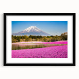 Extra large wall art featuring an abstract depiction of Mount Fuji in colorful, textured strokes on a black framed canvas.