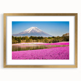 Extra large wall art featuring an abstract depiction of Mount Fuji in textured shades of blue and white, framed in gold.