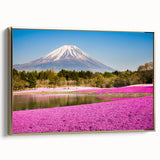 Framed canvas wall art featuring a vintage-style landscape of Mount Fuji in muted gold and black tones.