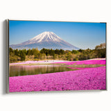 Landscape art painting of Mount Fuji with colorful sky on framed canvas, ideal for a modern living room.