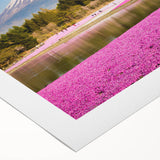 Art deco poster of Mount Fuji with pastel shades on rolled canvas, suitable for dining room wall art.