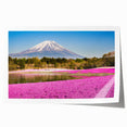 Extra large wall art featuring Mount Fuji with floral foreground in muted colors, ideal for dining room decor.