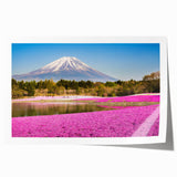Extra large wall art featuring Mount Fuji with floral foreground in muted colors, ideal for dining room decor.