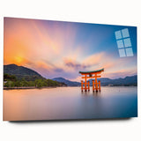 Large abstract wall art featuring a serene Japanese landscape in muted earth tones on acrylic glass.
