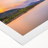 Art deco poster of a serene Japanese landscape in soft pastel shades on rolled canvas, suitable for dining room decor.