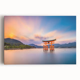 Black and white ink-style illustration of a Japanese landscape on large stretched canvas, suitable for kitchen art.