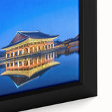 Extra large framed canvas featuring a textured depiction of Seoul's skyline in black with colorful accents.