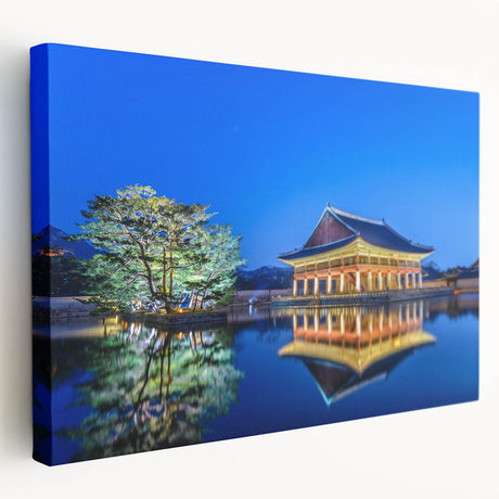 Large wall art of Seoul skyline in muted gray tones on stretched canvas, ideal for kitchen wall decor.