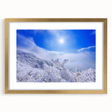 Extra large abstract art print of an Asian landscape in textured gold tones on a framed canvas, ideal for living room decor.