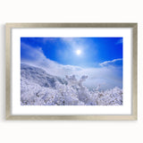 Textured abstract art print depicting a serene Korean landscape in muted earth tones, framed in silver.