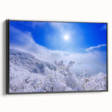 Black and white framed canvas featuring a vintage-style Korean landscape, ideal for bedroom wall decor.