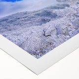 Art deco poster of a serene Korean landscape on rolled canvas, featuring soft pastel shades, ideal for dining room wall art.