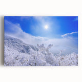 Black and white stretched canvas of a serene Korean landscape, ideal for kitchen wall art.
