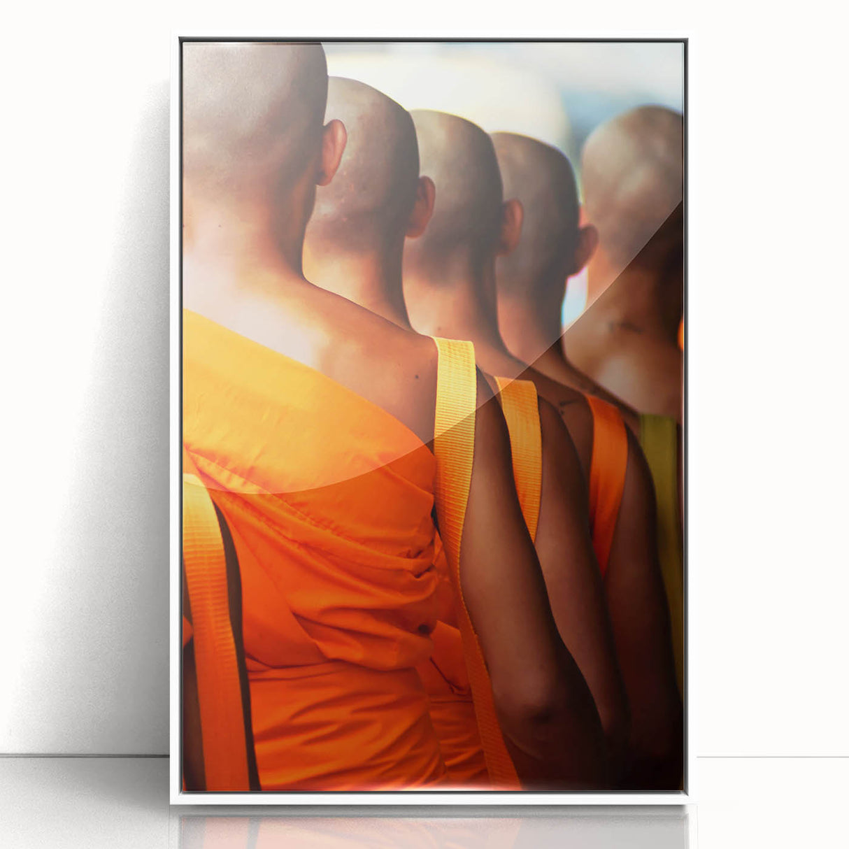 Acrylic print of a Laotian landscape in art deco style, featuring muted green and blue tones.