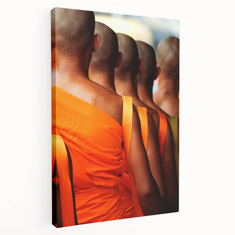 Side view of a stretched canvas depicting a serene Laos landscape in muted earth tones, ideal for kitchen wall art.