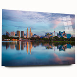 Large abstract wall art featuring a Malaysian landscape in muted earth tones, printed on acrylic glass.