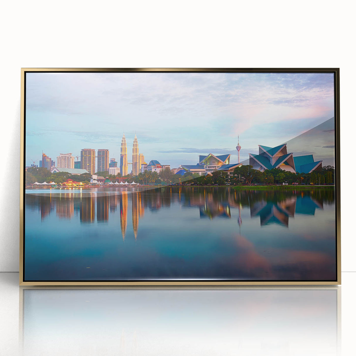 Framed acrylic print featuring a serene Malaysian landscape in muted earth tones, ideal for modern art wall decor.
