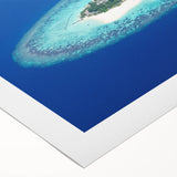 Art deco poster featuring a serene Maldivian beach scene on rolled canvas, ideal for dining room wall art.