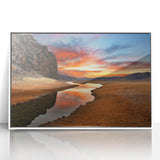 Art deco poster of a Mongolian landscape in pastel shades on a framed acrylic, suitable for modern nursery decor.