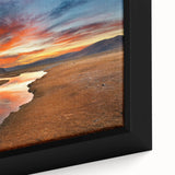 Framed canvas featuring a textured, colorful Mongolian landscape in black, ideal for living room decor.